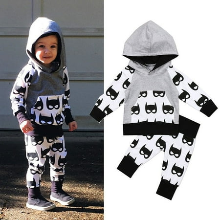 Casual Newborn Kids Toddler Baby Boy Hooded Tops Pants Batman Outfit Set Clothes