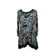 Jm Collection Black Multi Mesh-Trim Feather-Print Top M