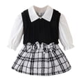 thumbnail image 2 of LYHaoo 2Pcs Clothing Set Girls Fall And Winter Outfit For Kids Featuring Long Sleeve Shirt Ribbed Sweater Bow Tie And Plaid Printed Skirt Sizes 2-3 Years(Black), 2 of 6