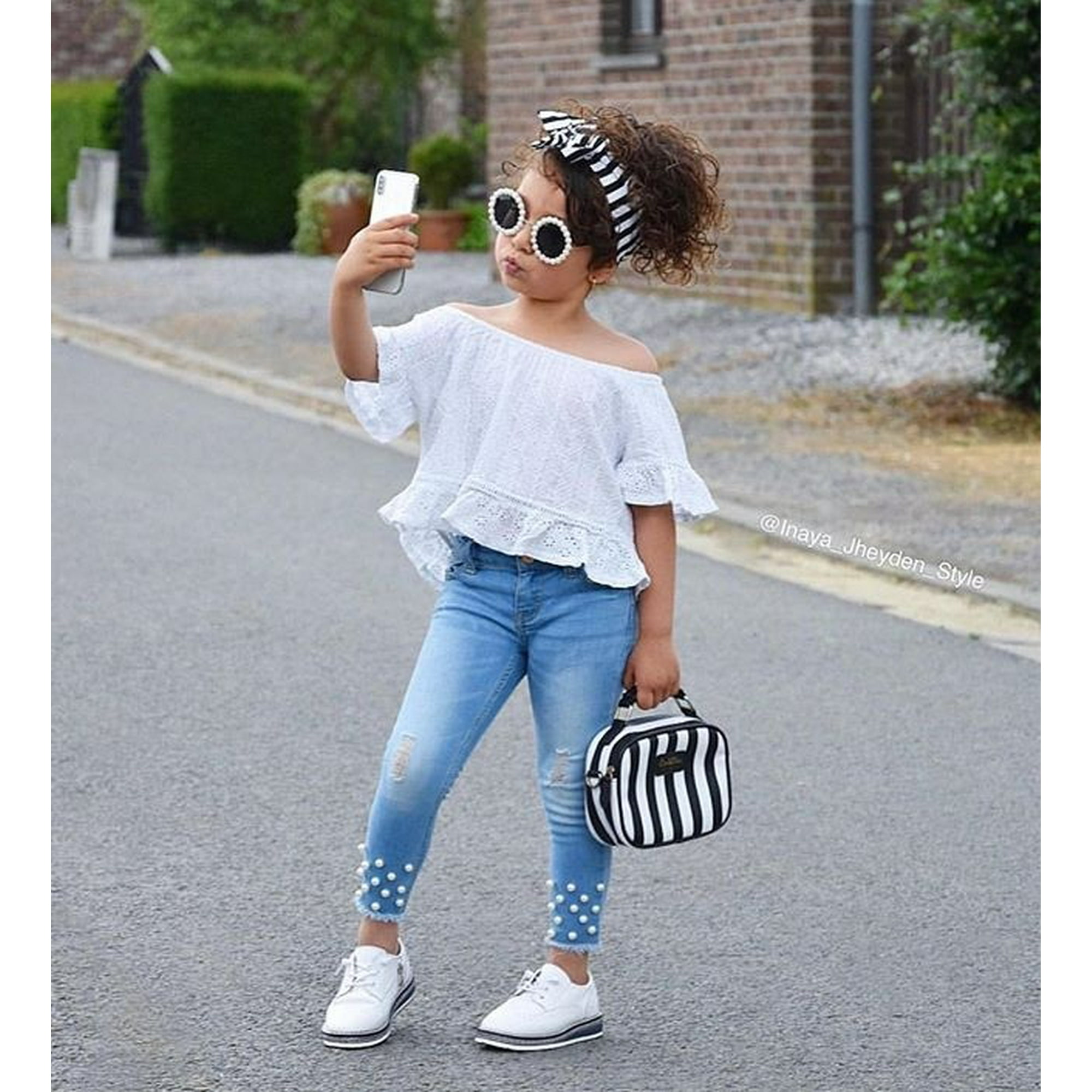 2PCS Toddler Kids Baby Girl Ruffle Tops T shirt Denim Pants Jeans Outfits Set 1 6Years