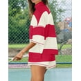 thumbnail image 6 of Women Striped Workout Set Two Piece Outfit Tracksuit Oversized Lounge Set Top and Shorts Sets with Pockets Red XXL, 6 of 9