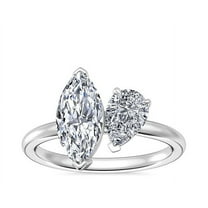 1.00 Ct Brilliant Marquise & Pear Cut Natural Diamond Marquise & Pear Two Stone Engagement Ring for her Solid 14K White Gold Size 5.5