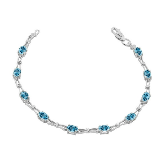 BLUE TOPAZ GEMSTONE TENNIS BRACELET IN WHITE GOLD : 14K 8.5"