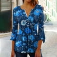 thumbnail image 2 of Camisetas de Cuello en V Mujeres, Impreso 3/4 Manga Blusa Casual Hecha de Cómodo Estante de Imitación para Toda la Temporada de Uso Diario, Camisetas Casuales de Mujer, 2 of 5