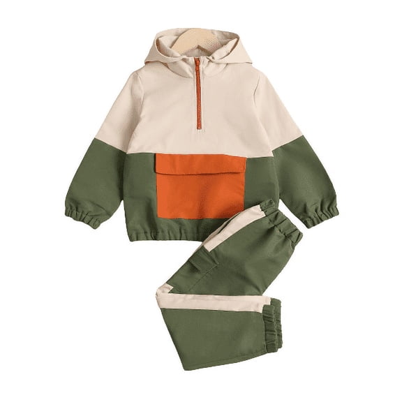 Mikrdoo Infant Baby Boys Outfits Baby OOTD Splice Pocket Winter Hoodies Pants 2Pcs Clothes Set Green 12-18 Months