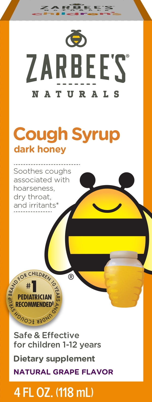 Zarbee's Naturals Children's Cough Syrup with Dark Honey, Grape, 4 fl oz
