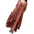 thumbnail image 2 of Vestido largo de algodón y lino informal de dos piezas falsas de corte holgado para mujer y niña AweSitey FS9904-10, 2 of 7