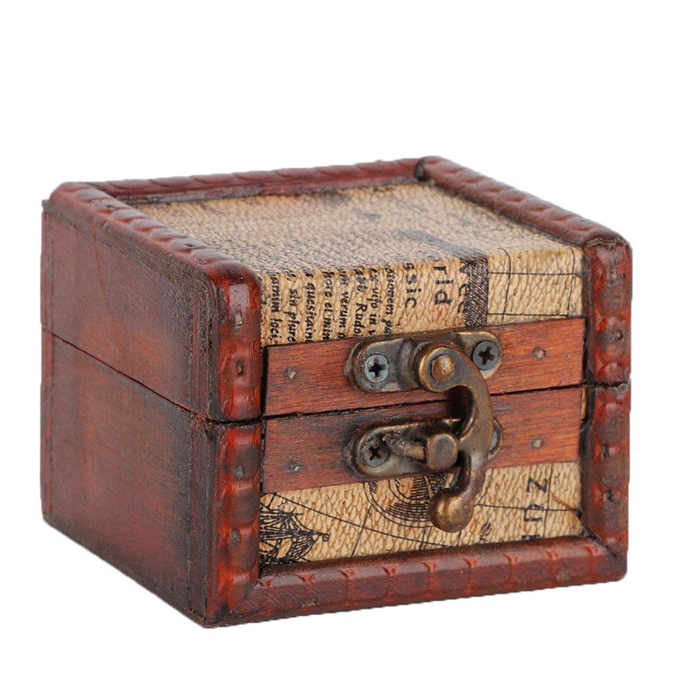 Retro Wooden Treasure Chest Wood Jewelry Storage Box Ring Earring Organiser Case 