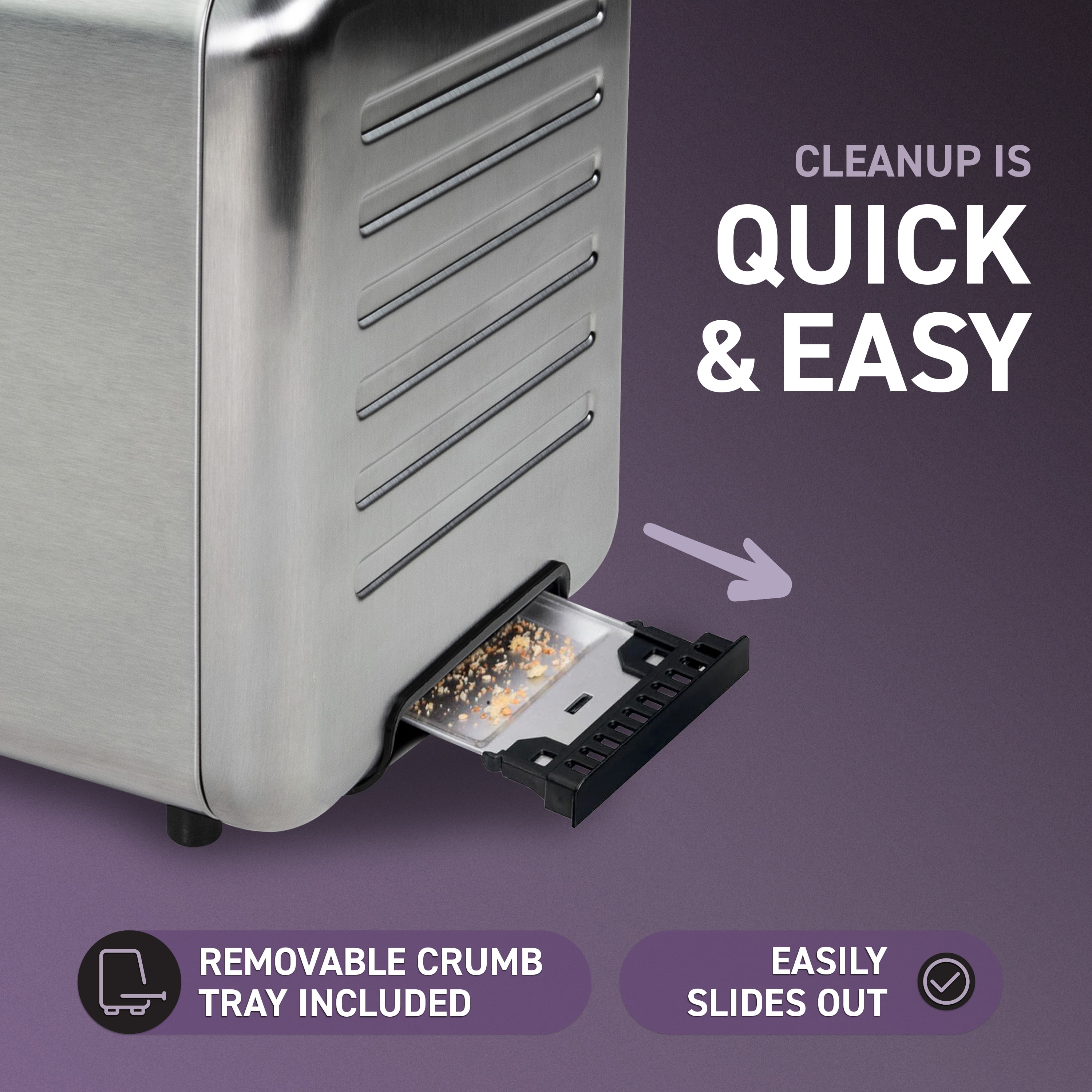 Inspirex Touch Screen Toaster - 2 Slice Extra-Wide Slots - 5 Bread Type and 6 Browning Levels - Defrost, Reheat, Favorite, Single Slot Settings - Stainless Steel