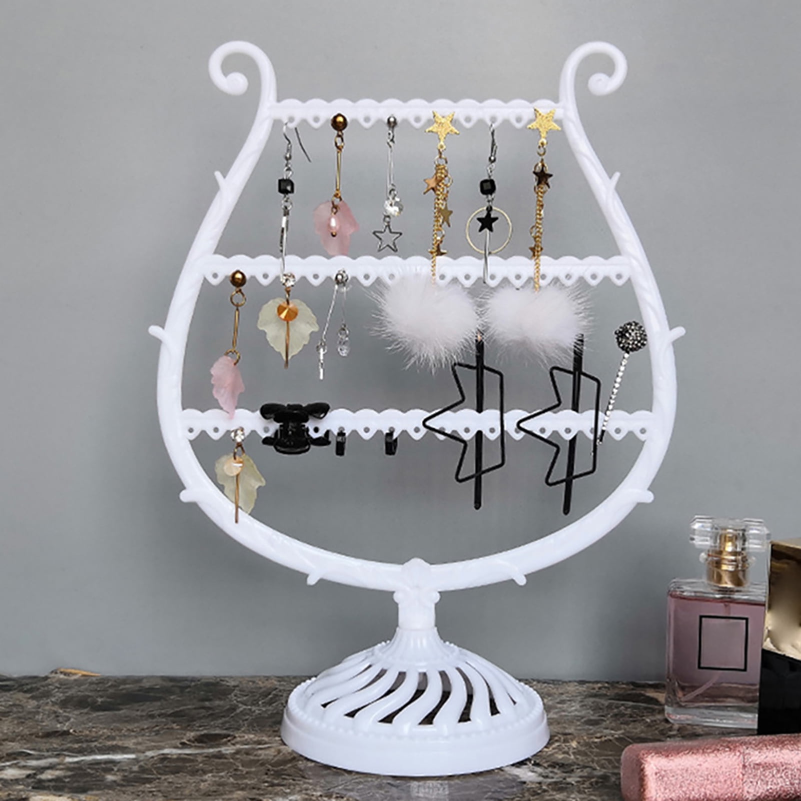 Cheers.US Earring Holder, Jewelry Rack, Display Organizer for Piercings, Earrings Organizer 3-Layer Ear Stud Holder Earring Display Stand Wooden Base Jewelry Organizer for Hanging earrings