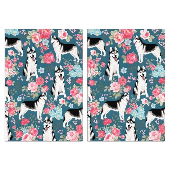 2 Pcs Funny Kitchen Towels,Husky Dog Flower Floral Microfiber Dish Towels,Kitchen Tea Towels,Kitchen Towel Set (18" X 26")
