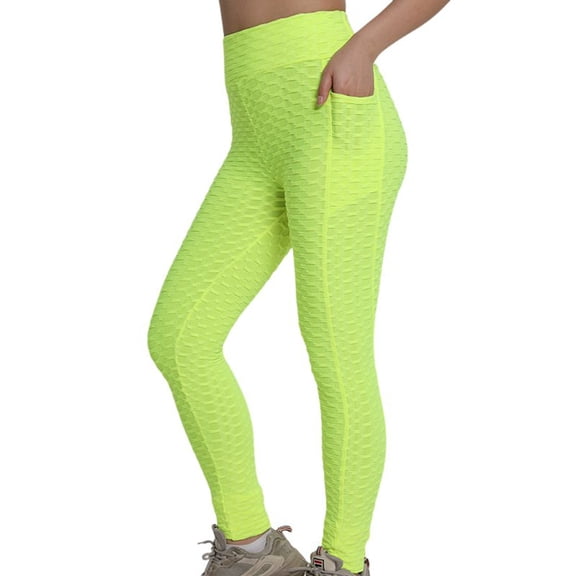 YUEHUA Women's High Waist Honeycomb Textured Yoga Leggings with Pockets, Tummy Control Butt Lifting Pants, Workout Tights for Gym & Outdoor
