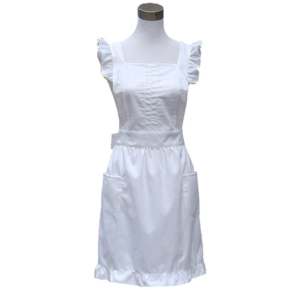 Hyzrz Retro Fancy Cute Cotton Frilly Kitchen White Apron Flirty Baking Cooking Aprons for Womens with Pockets Vintage (White)