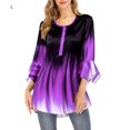 thumbnail image 1 of T-shirt à Dégradé de Couleurs pour Femme, Décontracté, Boutonné, Col Rond, Manches à Volants, Blouse Évasée Ample, 1 of 7