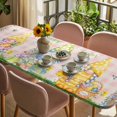 thumbnail image 3 of Happy Easter Table Cloths for 8 Foot Rectangle Tables, Spring Gnomes Duck Floral Eggs Pink Plaid Patio Waterproof Elastic Fitted Tablecloths, Washable Rectangular Table Cover for Camping, 3 of 8