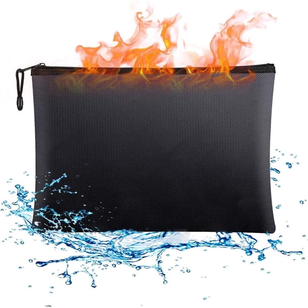 Bolsa para documentos ignífuga, impermeable e ignífuga, bolsa de almacenamiento segura para documentos, pasaporte, joyas y dinero en efectivo (negro)