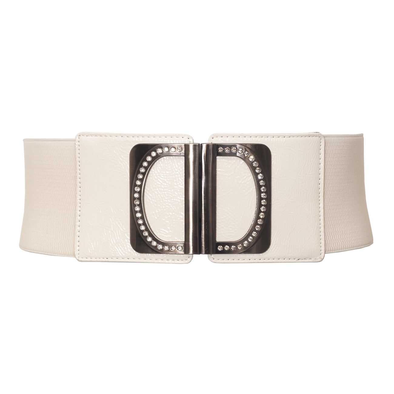 Womens Fashion Rhinestoned Window Buckle on Studded Leatherette Belt