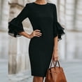 thumbnail image 6 of DeHolifer Women's Dresses Crewneck Ruffle 3/4 Sleeve Mesh Elegant Solid Casual Dresses Black 2XL, 6 of 7