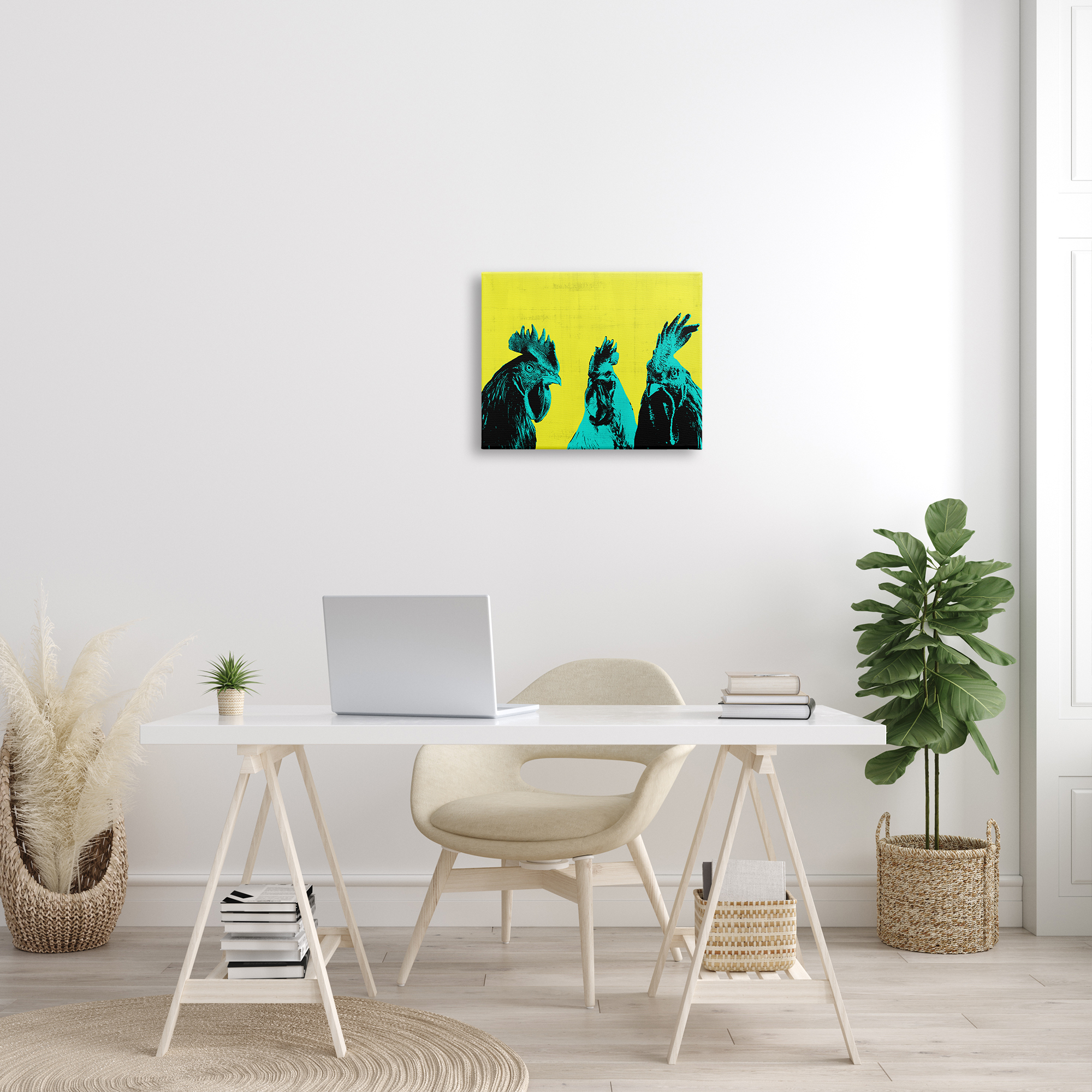 Stupell Industries Bold Pop Farm Roosters Yellow Blue Abstract Birds, 20 x 16, Design by Annie Warren&nbsp;