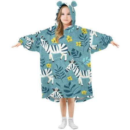 

joogoo Wearable Blanket Hoodie for Kids Zebras Floral Flannel Oversized Sweatshirt 3-14 Years M
