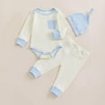 thumbnail image 2 of Povozer Newborn Baby Girl Going Home Outfit Ruffle Ribbed Romper Top Pants Set(Light Blue,6-9M), 2 of 9