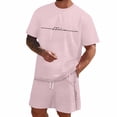 thumbnail image 2 of EliteGoogv Men Outfit Set Gradient Letter Print Short Sleeve T Shirt And Shorts For Men Summer Casual Matching Set Light Pink 2XL, 2 of 9