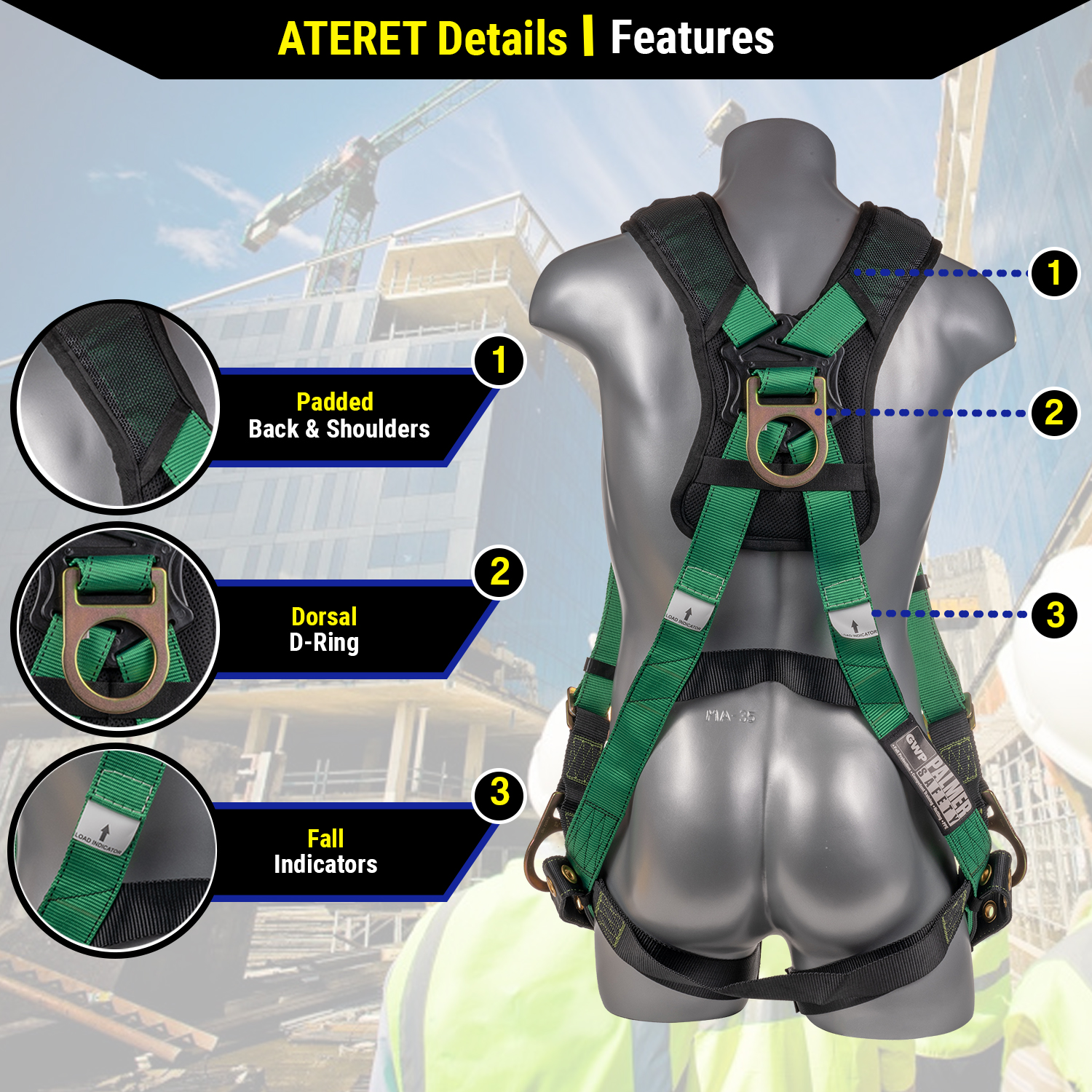 Palmer Safety Fall Protection Safety Harness Kit I 5pt Full Body, 6' Single  Lanyard, 18