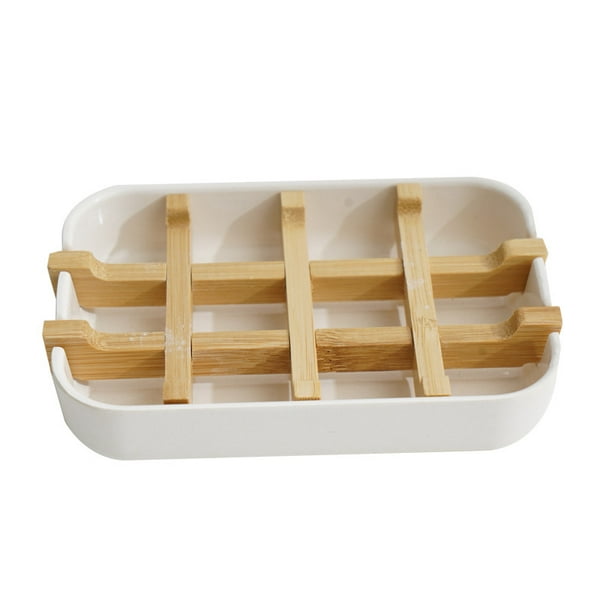 Jabonera de bambú para jabonera de barra para ducha para lavabo de baño, jabonera pequeña de madera a granel, disco ventilado para jabonera, desmontable (ángulo recto único negro) ShuxiuWang 1327533083300