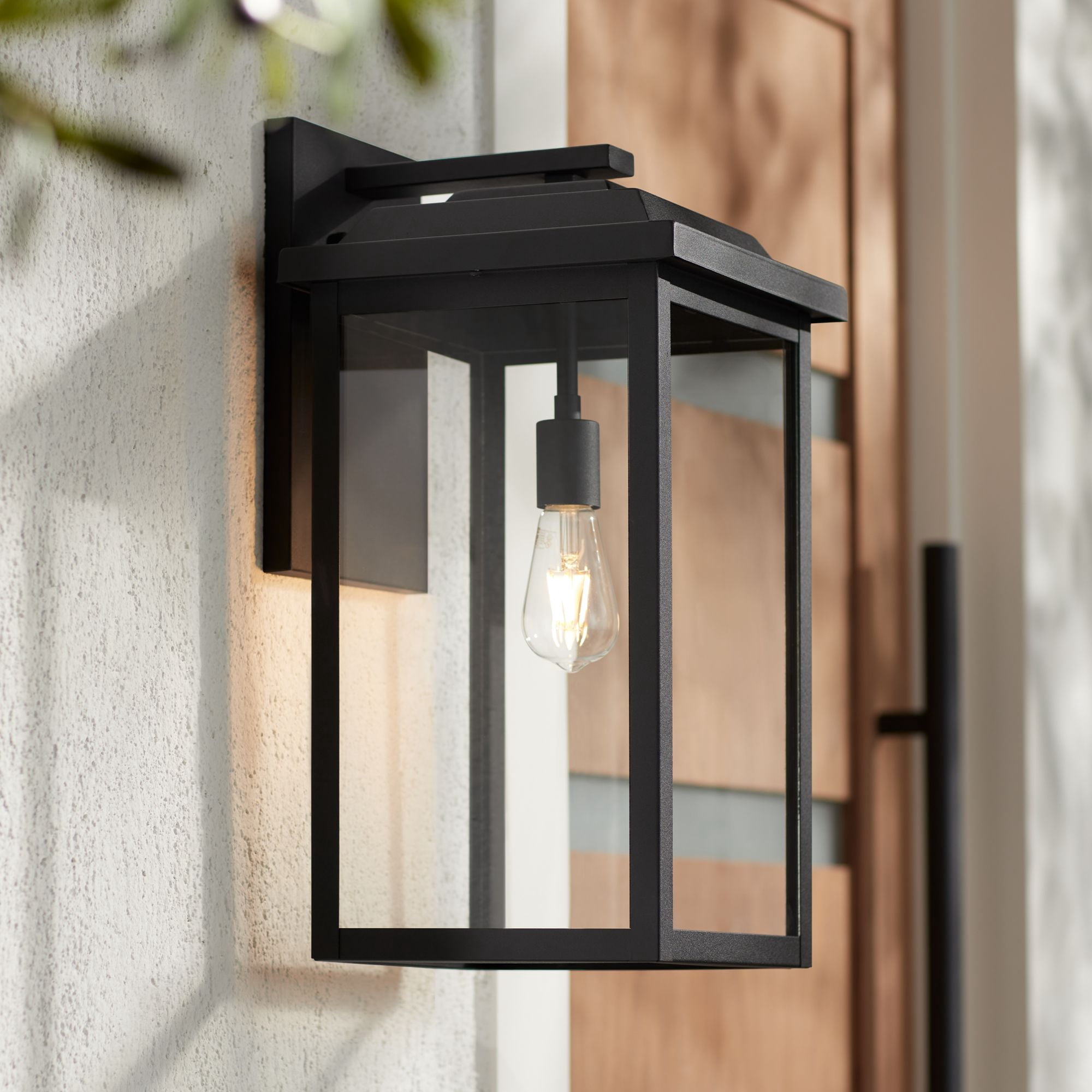 John Timberland Eastcrest Modern Outdoor Wall Light Fixtures Set of 2 Textured Black Metal 20 1/2" Clear Glass for Post Exterior Barn Deck