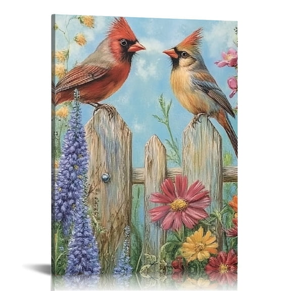 Creowell Birds Flowers Fence Canvas Wall Art Print Modern Home Decor Living Room Bathroom Bedroom Office 12x16in