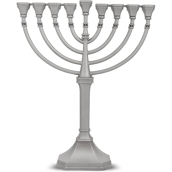 Traditional Classic Hanukkah Menorah - 9.5" Tall Graceful Style Candle Minorah Precision Die Cast Non Tarnish (Satin Silver) By Zion Judaica