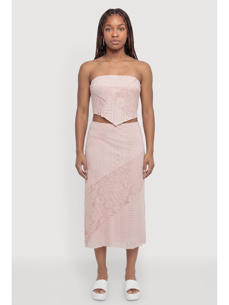 Women's Pointelle Knit Lace Patchwork Crop Tube Top - Walmart.com