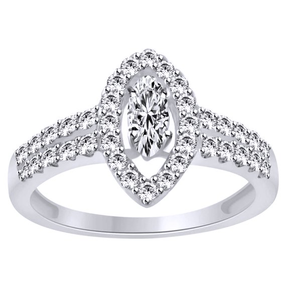 AFFY White Natural Diamond Halo Vintage Style Engagement Ring In 14k White Gold (0.7 Cttw)