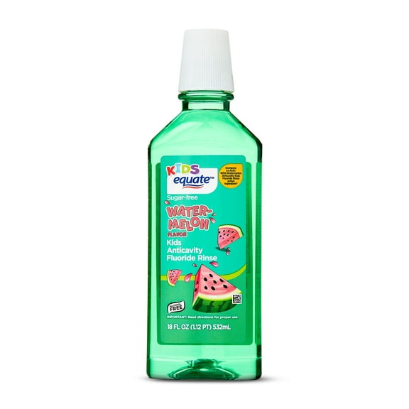 Equate Kids Sugar-Free Kids Anticavity Fluoride Rinse, Watermelon Flavor, 18 fl oz, Compare to Act® Wild Watermelon Anticavity Kids Fluoride Rinse Active Ingredient