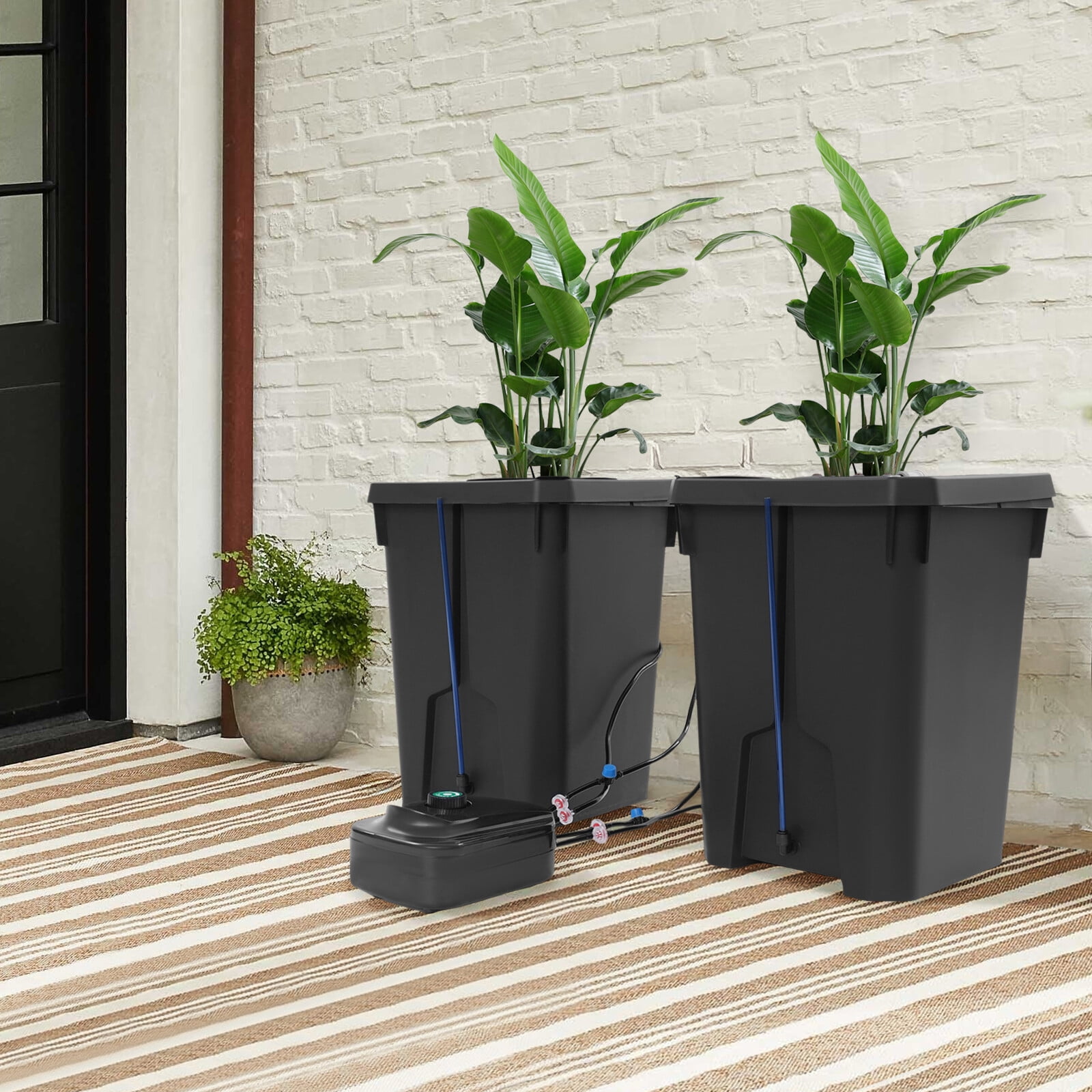 2-Pack Black PP Hydroponics Growing Buckets 7.13Gal - 110V Drip Irrigation System for Home & Commercial Gardening