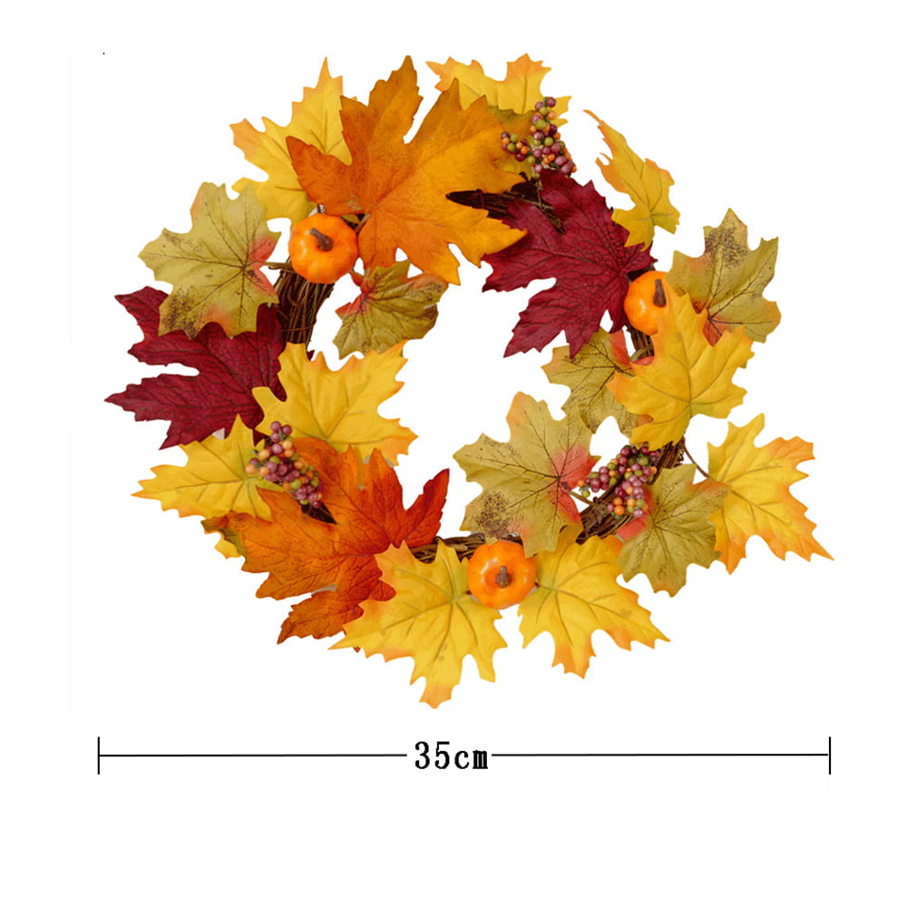 35CM Fall Door Pumpkin Wreath Autumn Color Maple Leaf Halloween//Decor Garland