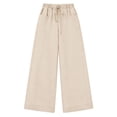 thumbnail image 3 of Pounoo Women's Linen Blend Drawstring Waist Wide Leg Pants, Casual Lightweight Trousers with Pockets for Summer and Resort Wear Gift, 3 of 9
