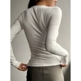 thumbnail image 3 of KelaJuan Women's Spring Autumn Knit T-shirt Long Sleeve Solid Color Button Up Ribbed Tops, 3 of 6