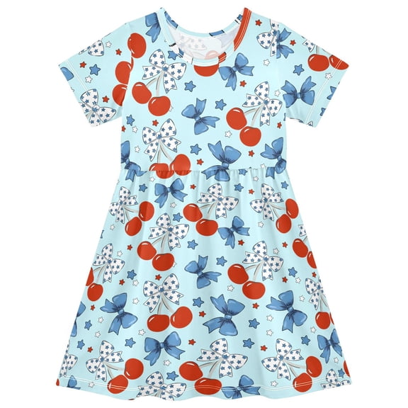 joogoo Cherry Bows Star Girls' Short Sleeve Dress Kids Dresses 4T