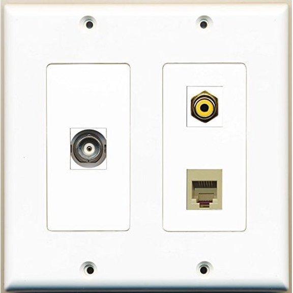RiteAV - 1 Port RCA Yellow 1 Port Phone RJ11 RJ12 Beige 1 Port BNC - 2 Gang Wall Plate