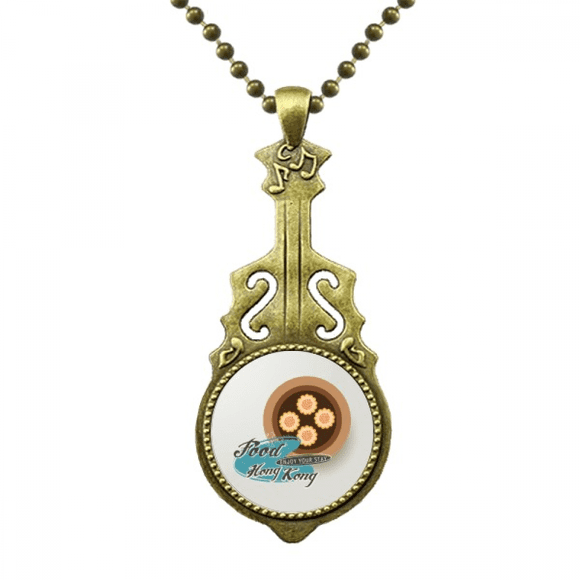 Hong Kong Fish Meat Shaomai China Necklace Antique Guitar Jewelry Music Pendant