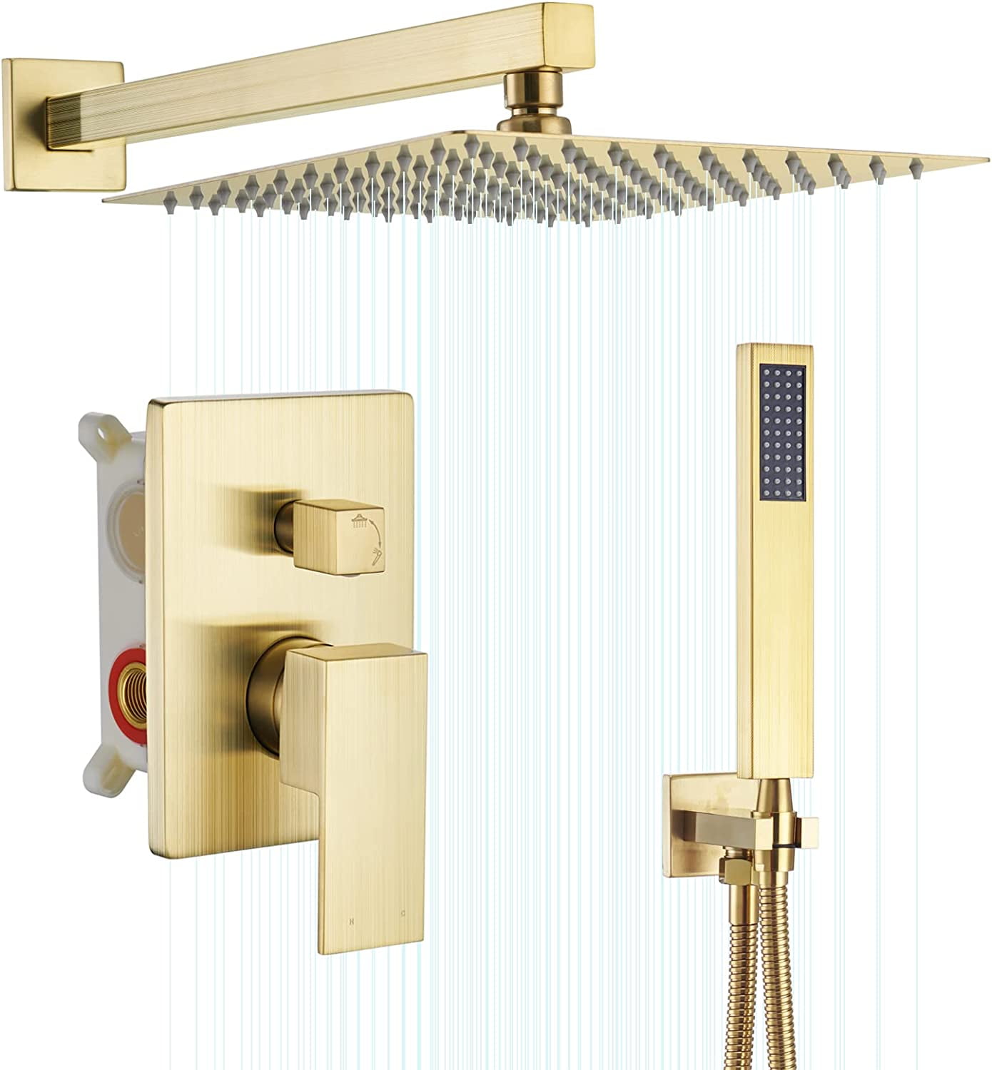 Gold Shower System, Shower Faucet Set with 10Inch Rain Shower Head and