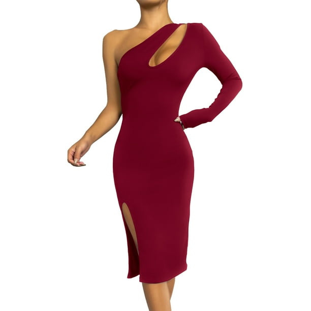 Sexy Elegant Women Dresses Womens Sexy One Shoulder Cutout Pleated Tight Long Sleeve Slit Party Dress High Waist Dress Skirt Sexy Elegant Women Dresses Womens Sexy One Shoulder Cutout Pleated Tight Long Sleeve Slit Party Dress High Waist Dress Skirt