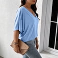 thumbnail image 6 of Jamicy Summer Tops for Women Plus Size V Neck T Shirts Solid Color Summer Half Sleeve Tees Casual Loose Fit Tunic Tops, 6 of 8