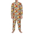 thumbnail image 3 of Salouo Fall Maple Leaves Print Button-Front Long Sleeve Pajama Set for Men, Soft 2Pjs Men's Long Sleeve Sleepwear-Medium, 3 of 7