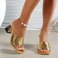 thumbnail image 5 of Gpaecead Women Metallic Ribbed Strap Chunky Heel Mules Square Toe Sparkly Plus Size Spring Summer Party Elegant Shoes,Gold, 5 of 8