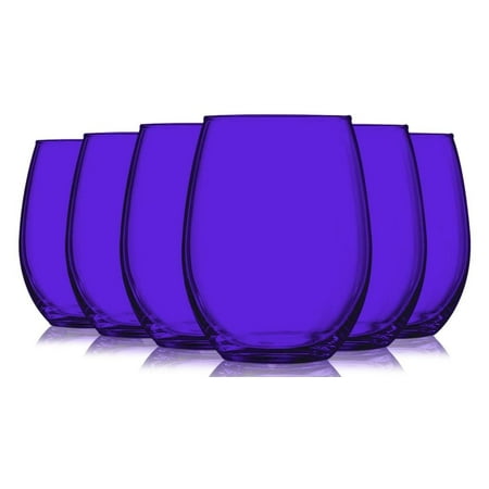Wine Colored Roses Purple Stemless Wine Glasses Fully Colored - 15 oz. Set of 6- Additional Vibrant Colors Available by TableTop King ()