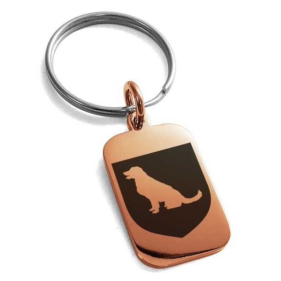 Stainless Steel Dog Loyalty Coat of Arms Shield Engraved Small Rectangle Dog Tag Charm Keychain Keyring