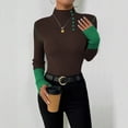 thumbnail image 4 of Lumtrix Womens Long Sleeve Turtleneck Sweaters Ribbed Knit Pullover Tops Slim Fit Basic Casual Color Block Tops Button Down Sweatshirt Coffee M, 4 of 6