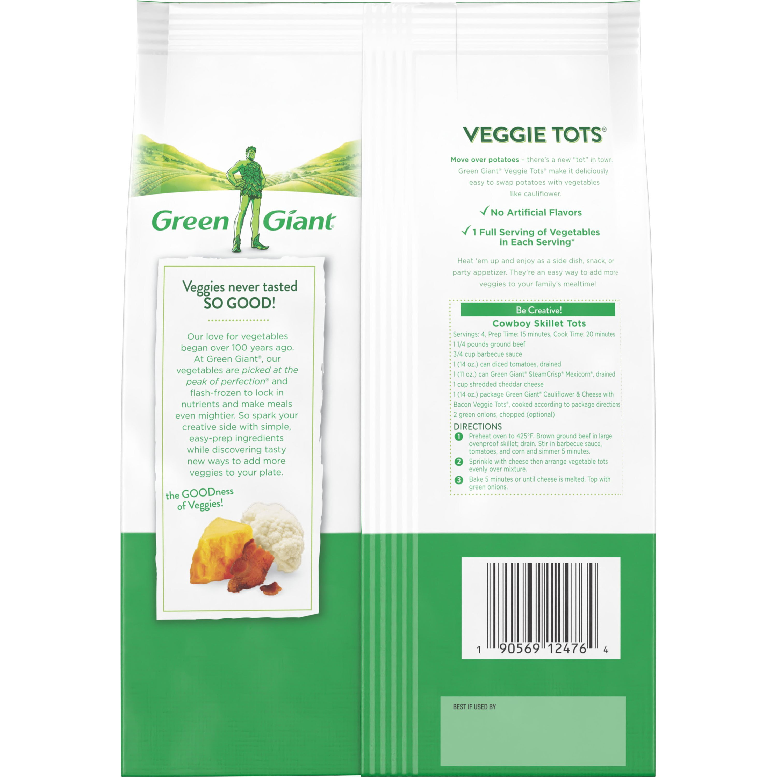 Green Giant Veggie Tots Cauliflower Cheese & Bacon, 14 oz Bag (Frozen)